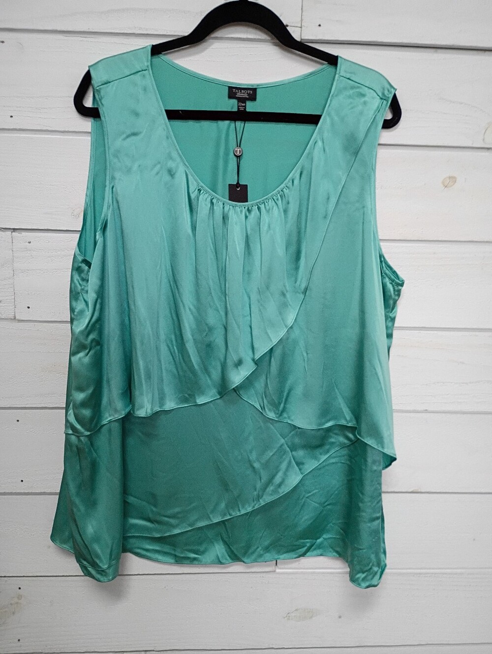 Talbots Pure Silk Layered Ruffle Blouse- Green - 22WP - NWT